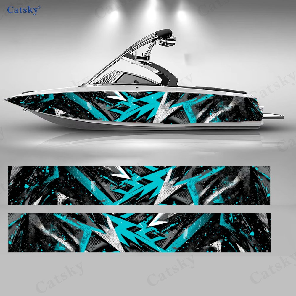2Pcs Cyan & White Sharp Graffi - Fishing Boat Trailer ulasan dan harga