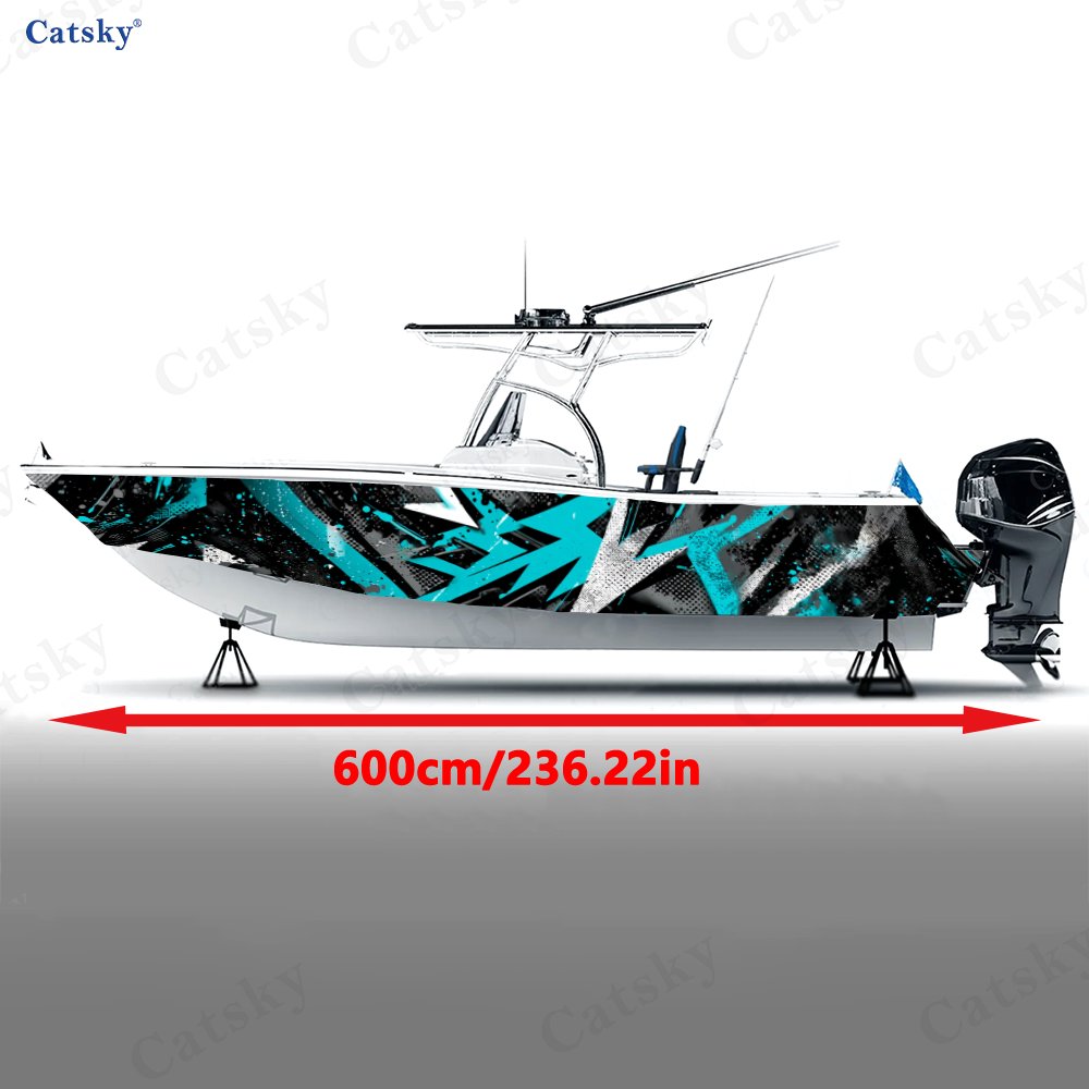2Pcs Cyan & White Sharp Graffi - Fishing Boat Trailer ulasan dan harga