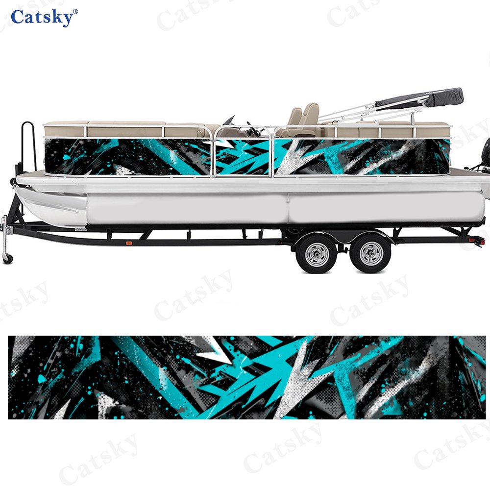 2Pcs Cyan & White Sharp Graffi - Fishing Boat Trailer ulasan dan harga