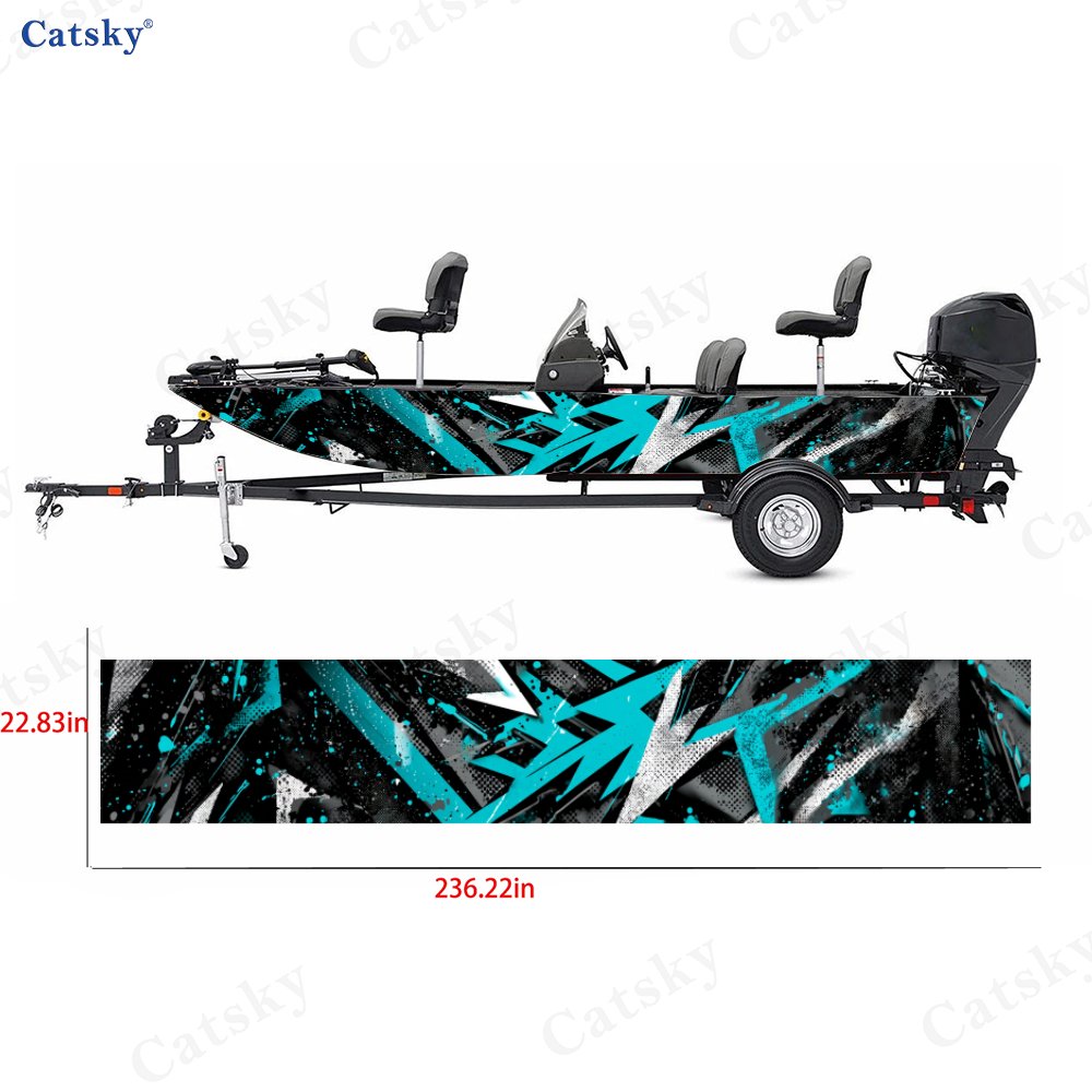 2Pcs Cyan & White Sharp Graffi - Fishing Boat Trailer ulasan dan harga